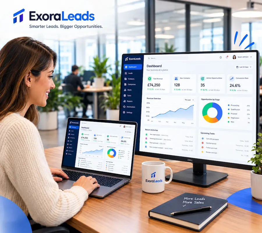Lead generation workflow connecting customer enquiries, lead qualification and CRM follow-up for a UK service business