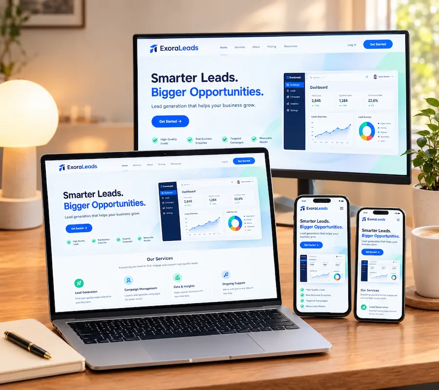 Modern responsive business website displayed on desktop and mobile screens, designed to turn website visitors into customer enquiries