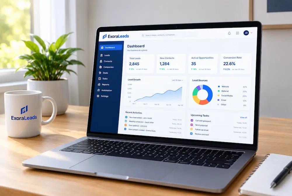 Lead management workflow illustrating prospect research, enquiry capture, qualification and CRM follow-up