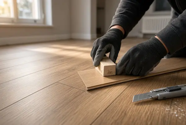 Newly installed engineered wood flooring in a UK home